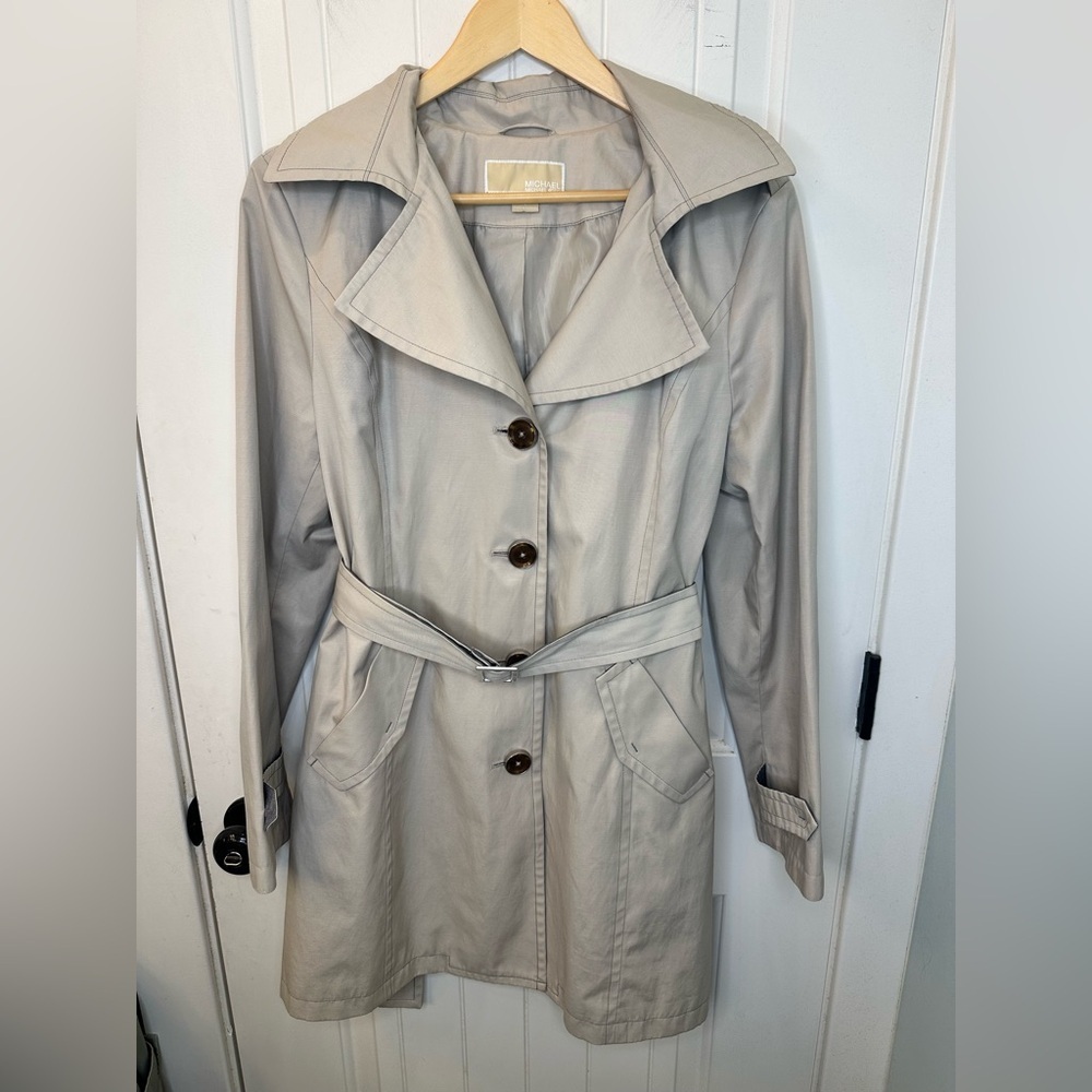 MICHAEL Michael Kors Tan Trench Coat Removable Hood L